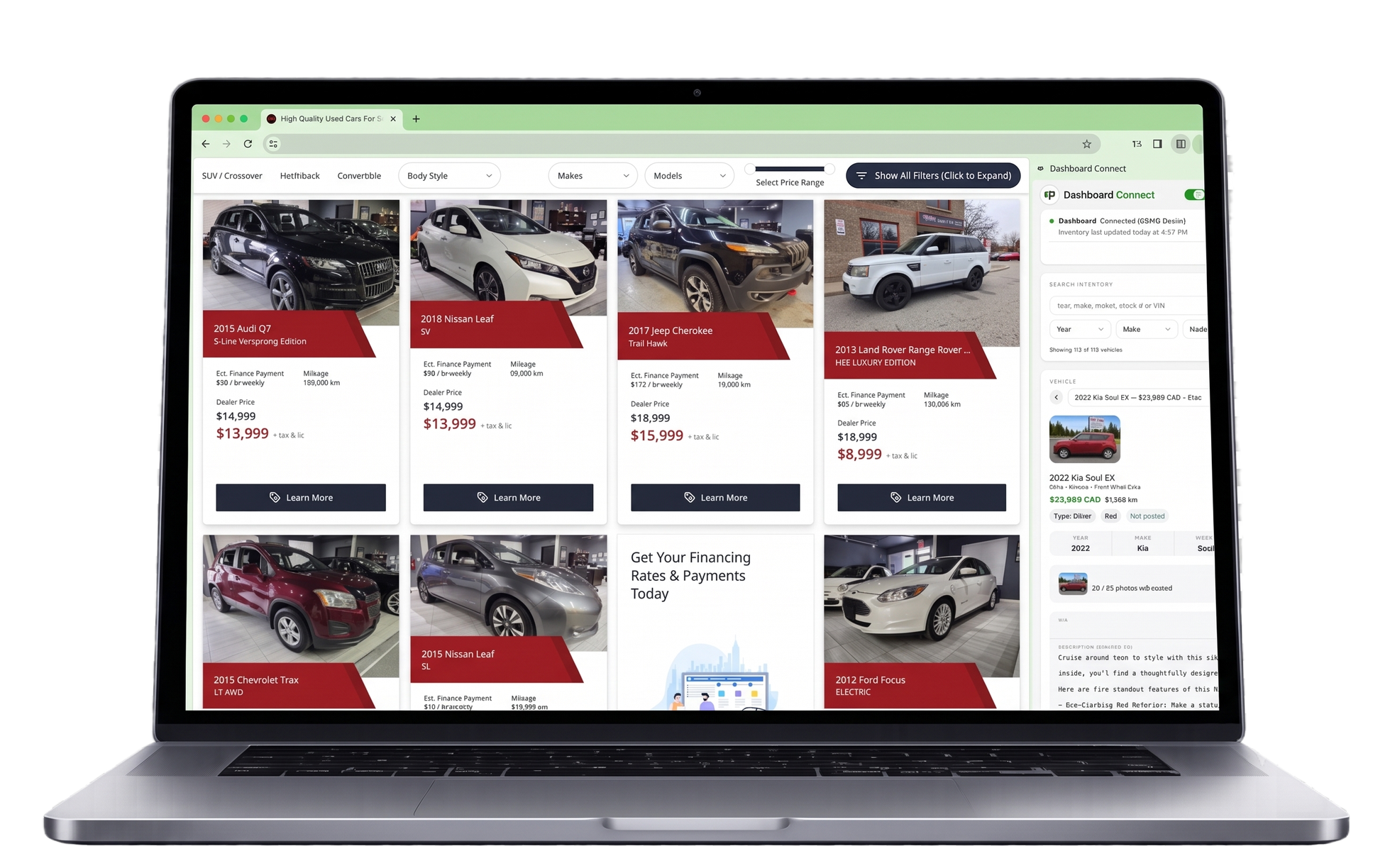 Dashboard Connect posting a vehicle to Facebook Marketplace