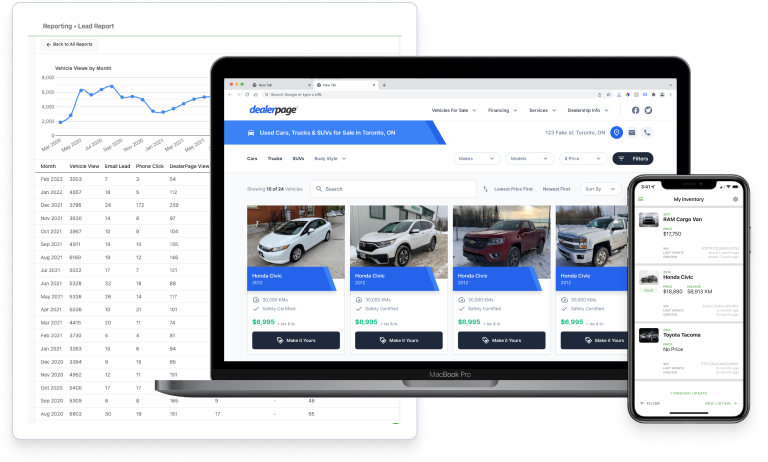 DealerPage+ website on laptop and phone