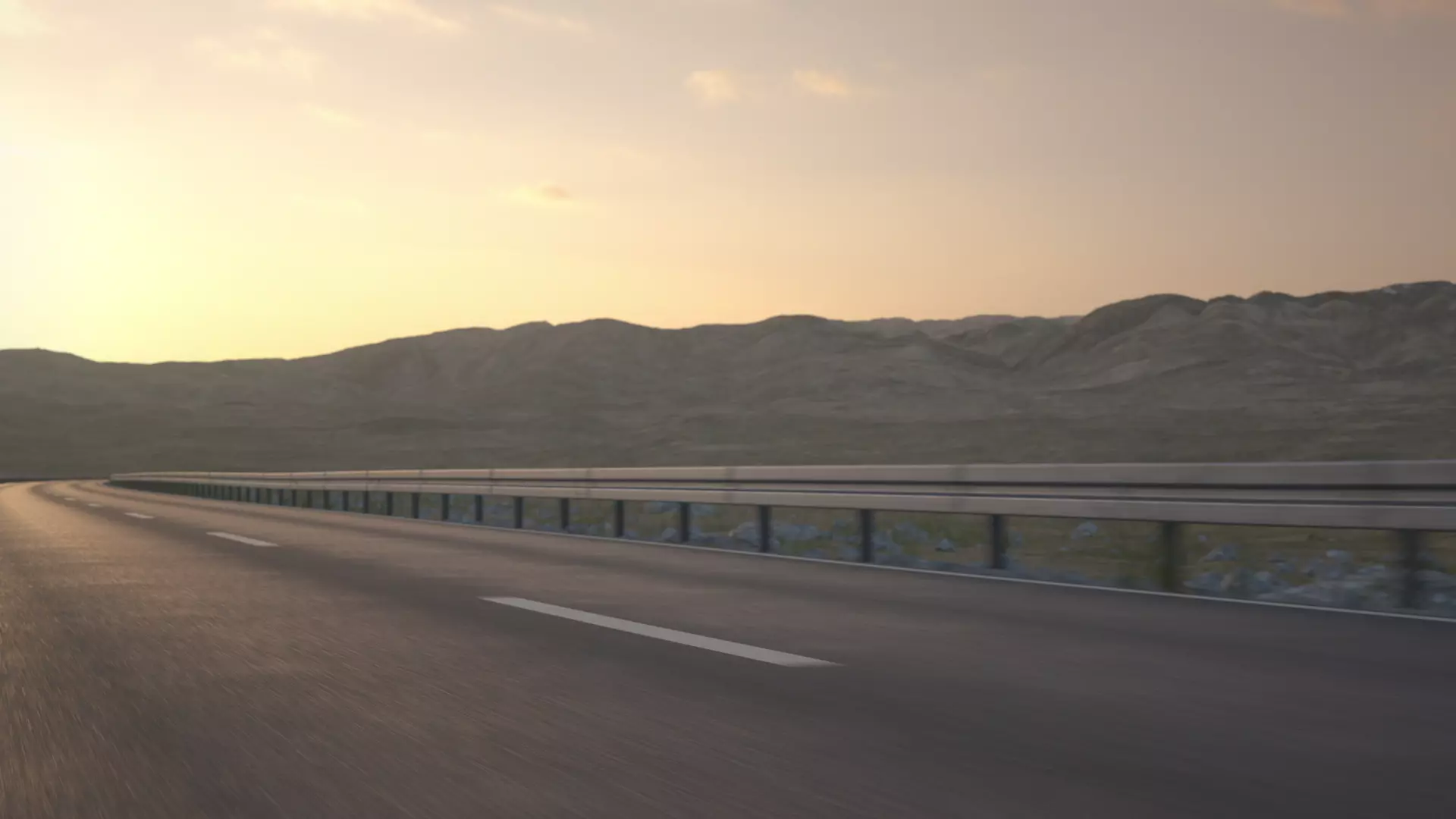White car driving on a highway at sunset