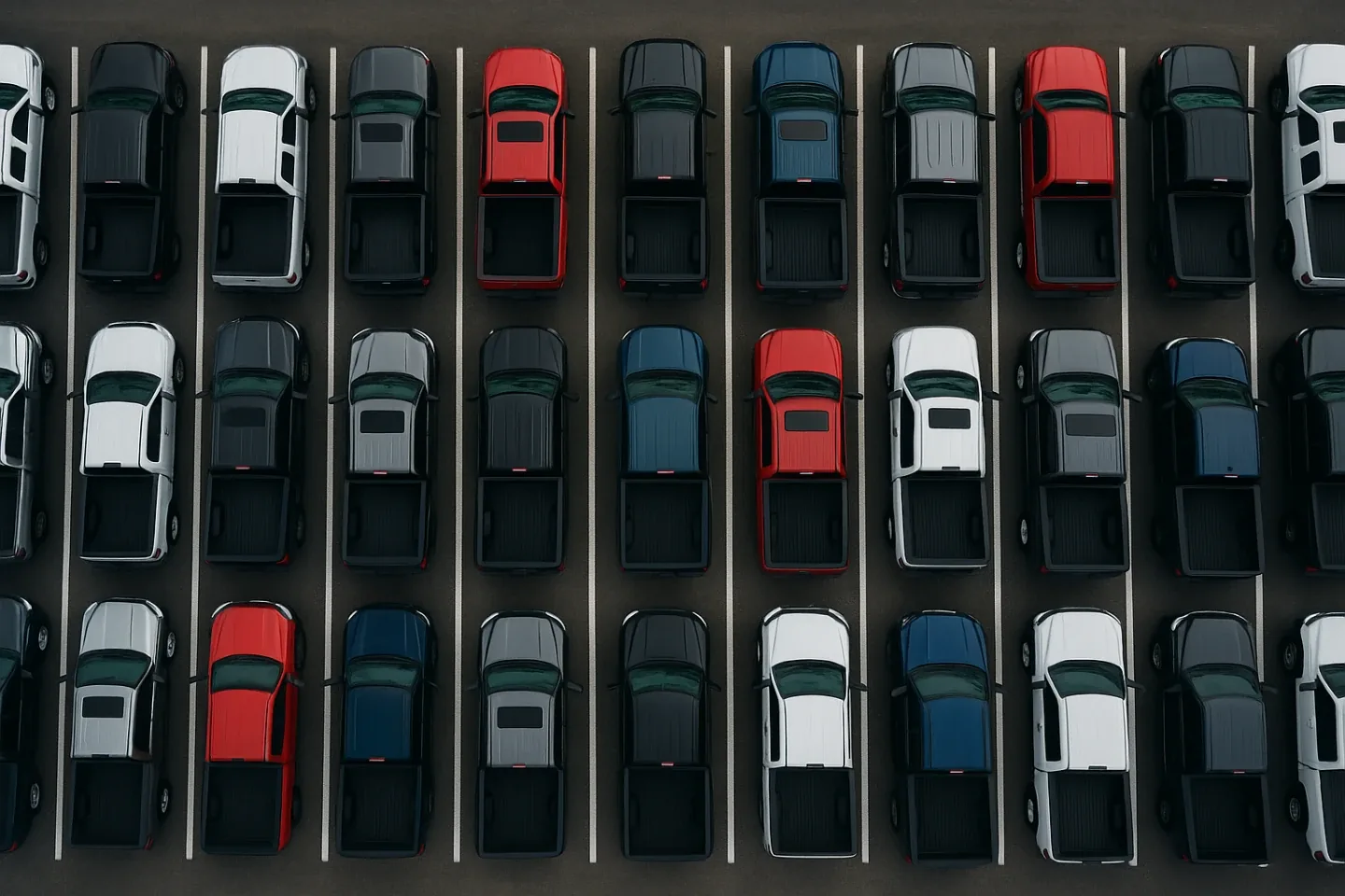Rows of pre-owned vehicles from above