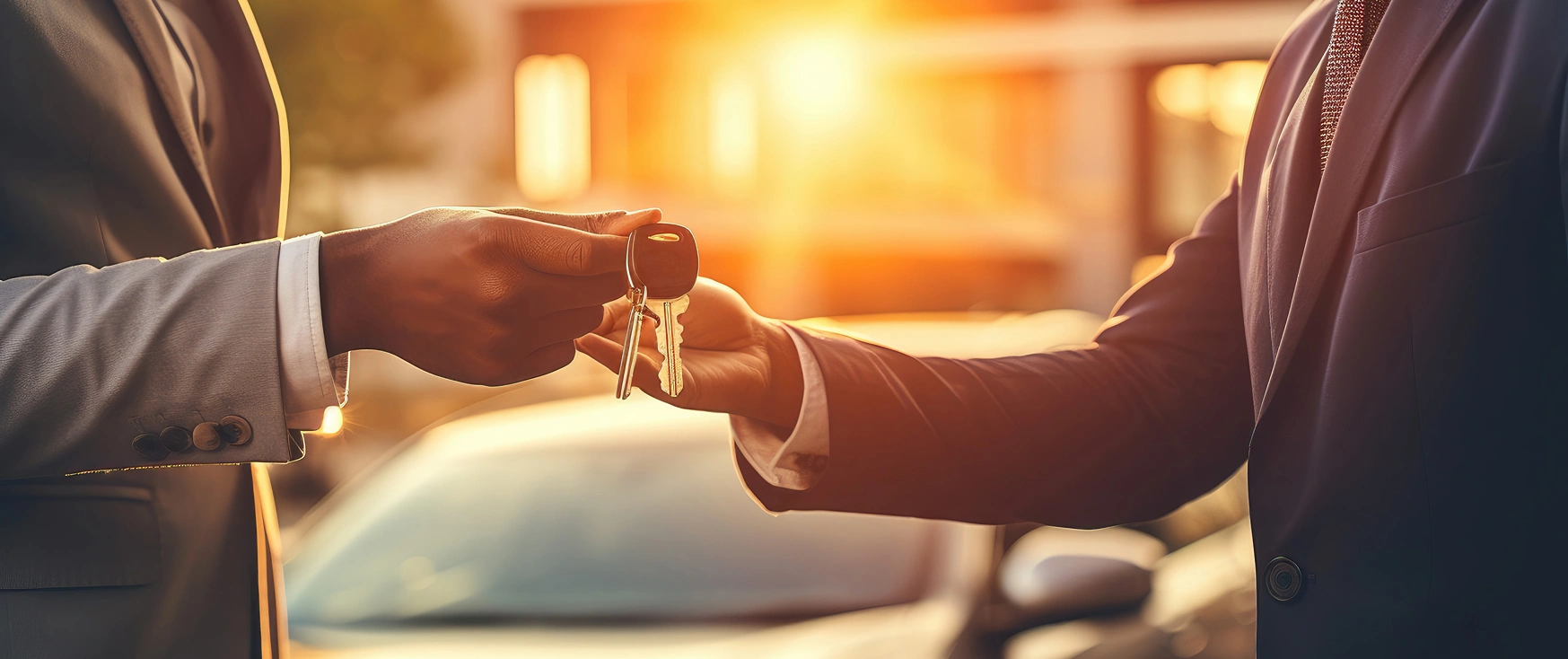 A salesperson handing over the keys to a customer