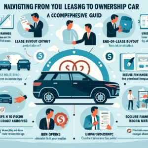 Navigating from Leasing to Ownership: A Comprehensive Guide," which visually depicts the key points and steps involved in buying out a leased car. This guide is designed to make the transition from leasing to ownership clear and straightforward, highlighting the various aspects such as lease buyout options, benefits, process steps, decision-making, and the importance of seeking professional advice. If there's anything more you'd like to add or modify, feel free to let me know!