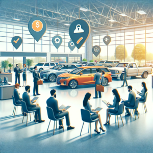 Here's an image of a vibrant car dealership scene without any text or diagrams, focusing purely on the atmosphere of accessibility and support. The dealership is full of life, showcasing a range of vehicles and serving customers from diverse backgrounds. Staff members are seen assisting customers, conveying a sense of financial flexibility and inclusivity. This scene illustrates the dealership's commitment to helping everyone find the right vehicle, regardless of their credit situation.
