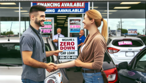 A happy customer securing a zero down car loan despite bad credit