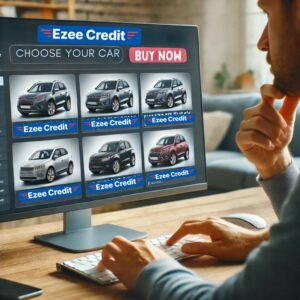 A person browsing car listings on a computer, showcasing the ease of buying a car online with no credit check