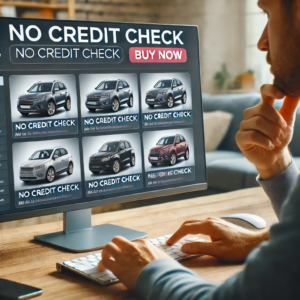 A person browsing car listings on a computer, showcasing the ease of buying a car online with no credit check