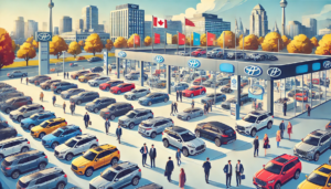 A bustling car dealership in London, Ontario, offering zero down payment options on a variety of vehicles