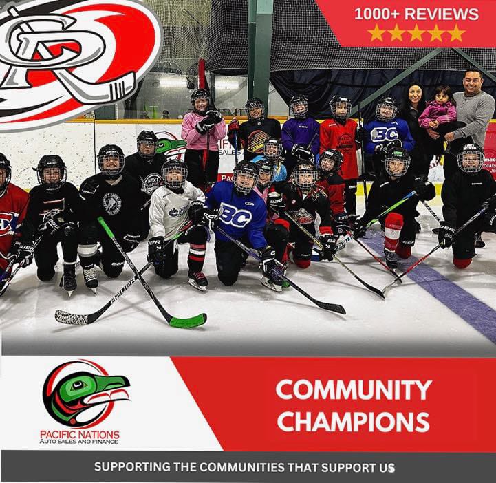 Campbell River Hurricanes U13 girls hockey team proudly sponsored by Pacific Nations Auto Sales & Finance