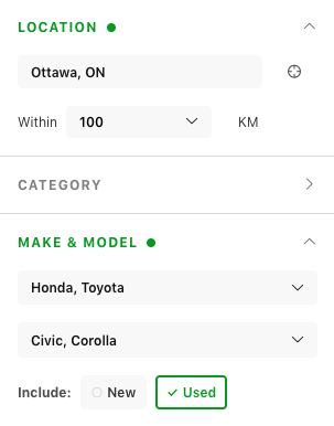 Screen shot of carpages.ca search tool.