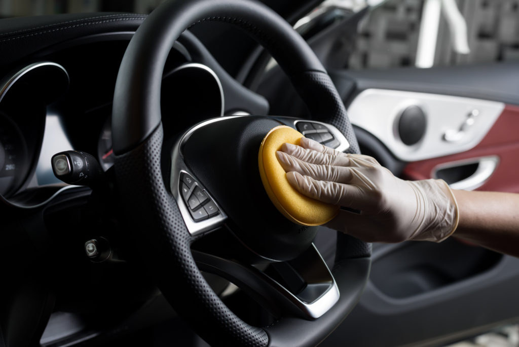 cleaning car steering wheel